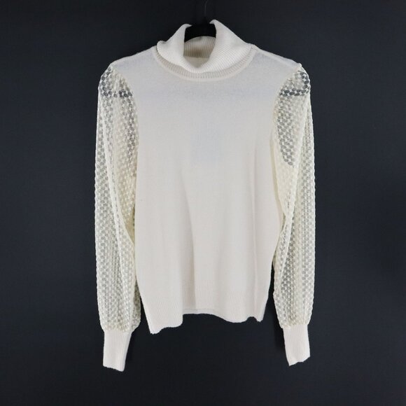 Marled White Nylon Sweater Womens M Sheer Turtleneck Cottagecore Grannyn‎ Boho - Picture 1 of 15